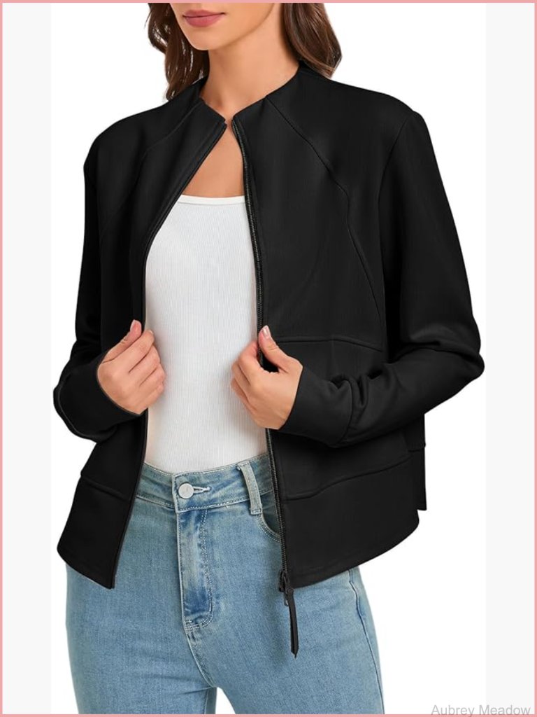 Zip Up Cropped Cardigan Jacket Lightweight Sweatshirt Pockets